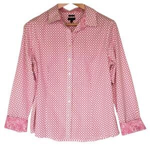 TALBOTS Long-Sleeve Button-Down Women Sz 16 Wrinkle Resistant Top Magenta/White